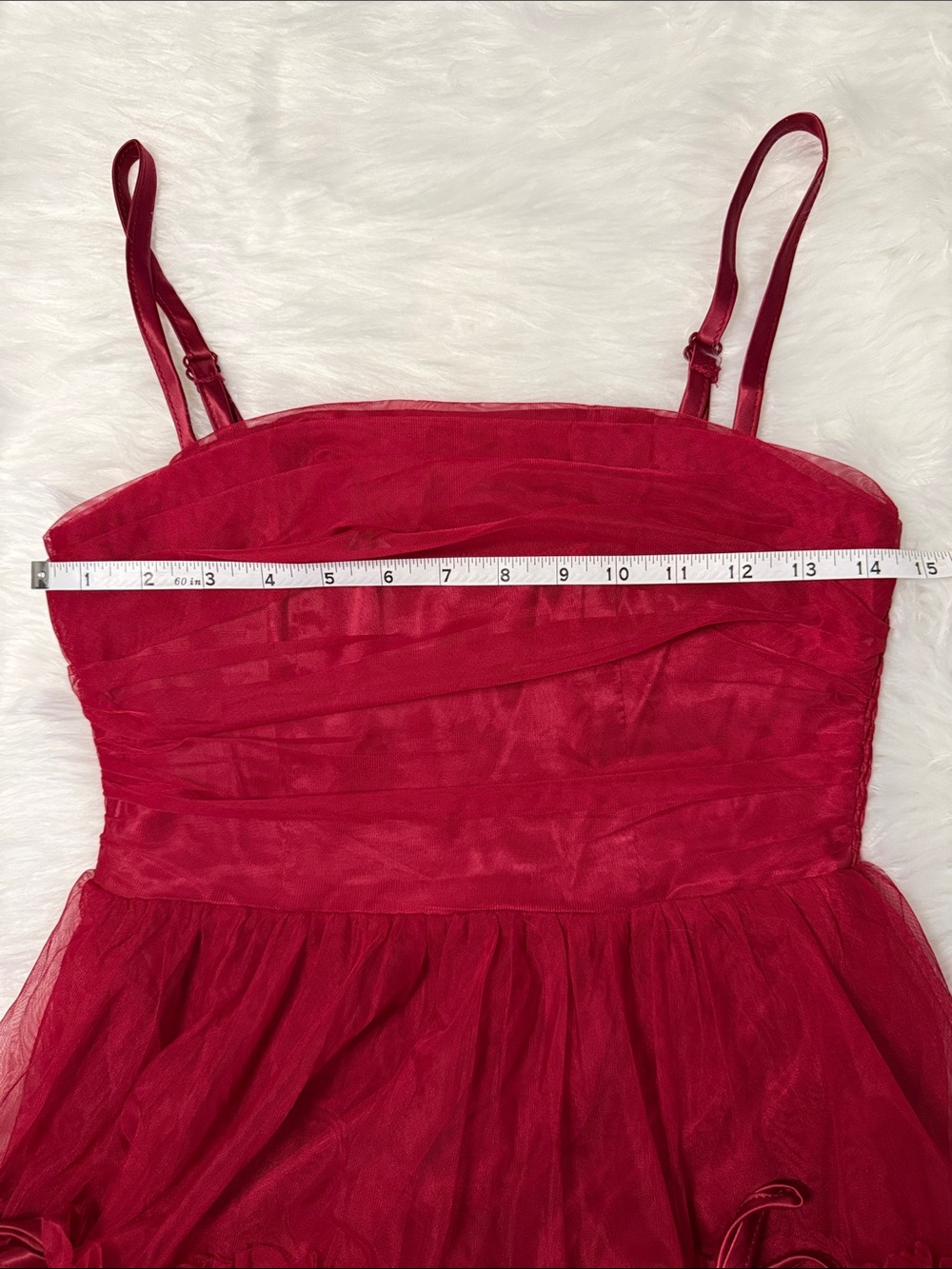 Listicle Red Tulle Size Small Spaghetti Strap Midi Party Holiday Formal Dress - Picture 5 of 8